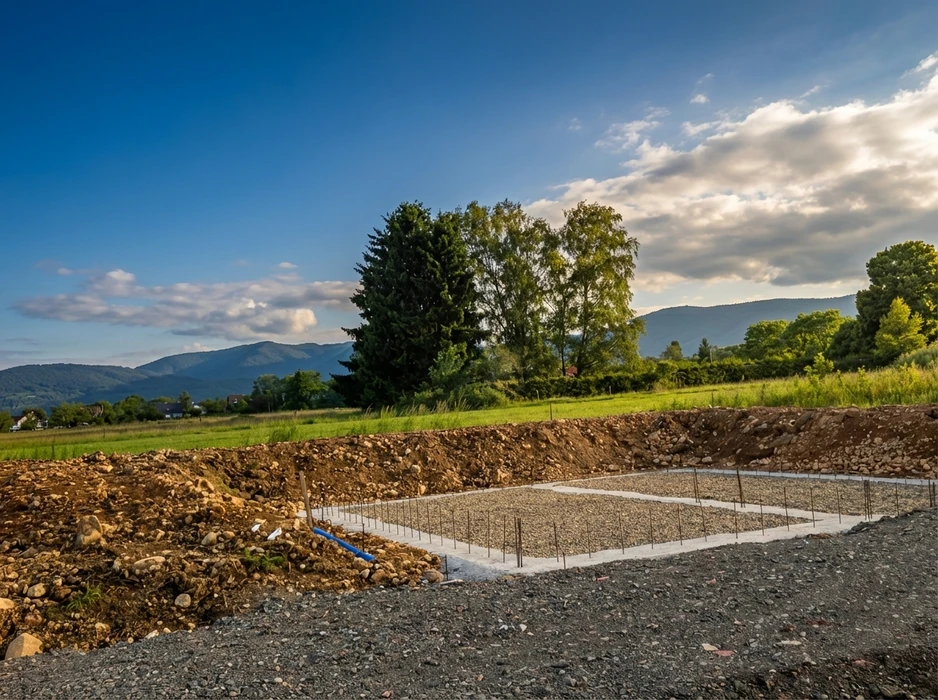 Chantier de construction en phase initiale, vue extérieure