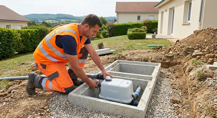 Homme en tenue de chantier avec casque de sécurité blanc consultant des plans architecturaux sur site de construction extérieur